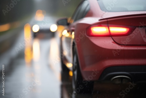 red taillights blurred on a wet highway photo