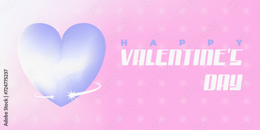 Happy Valentine's Day background, banner, poster, greeting, card. Trendy y2k style vector illustration with gradient, aura heart, shapes and typography. 