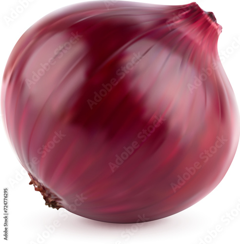 Ripe raw realistic red onion vegetable. Whole isolated veggie. 3d vector unpeeled purple bulb plant boasts layers of intense flavor. Its vivid hue adds striking touch to salads and culinary creations photo