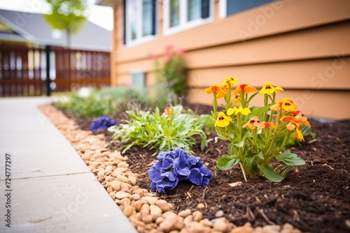Photo flowerbed using mulch to control soil erosion
