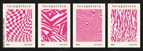 Set of Groovy Lovely Posters, Backrounds, Patterns. Love Concept. Happy Valentine`s Day. photo