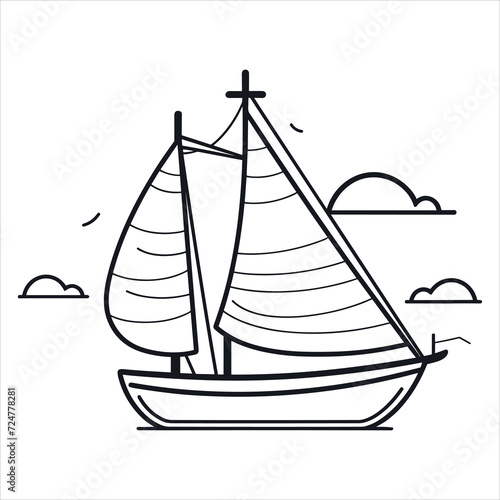 coloring page boat illustration