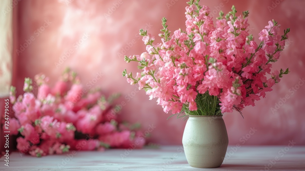  a white vase filled with pink flowers on top of a table next to another vase filled with pink flowers on top of a table next to another vase filled with pink flowers.