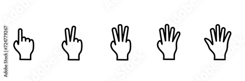 vector hand with finger gestures numbers one, two, three, four and five