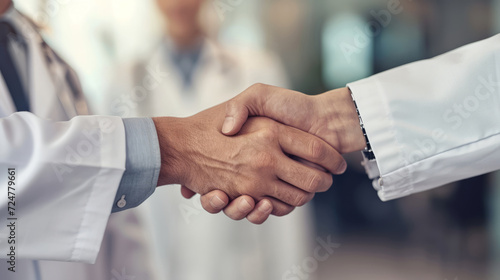 A close up handshake between a doctors in a medical office