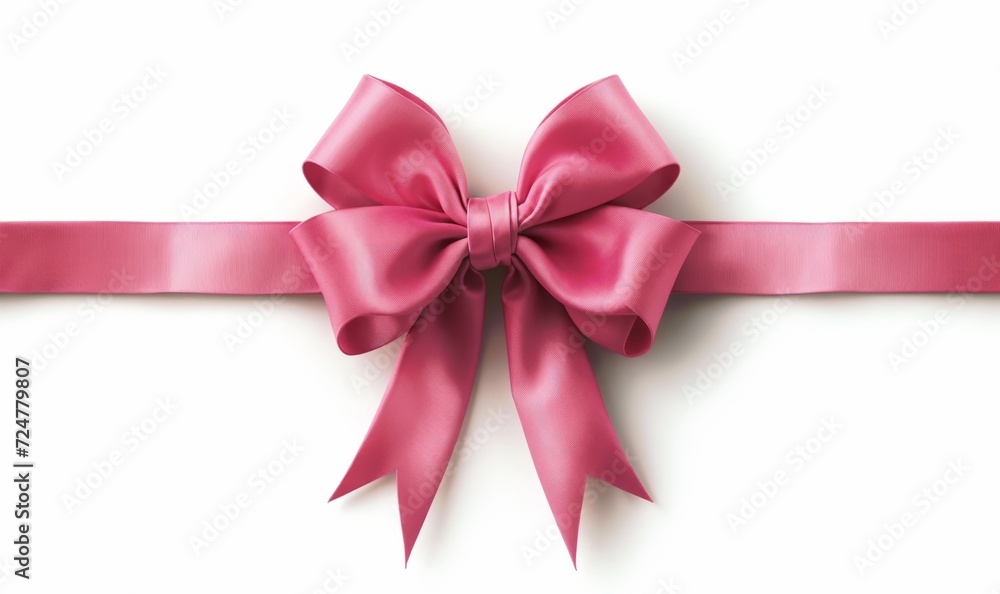Pink satin ribbon bow isolated on white background. Studio shot with copy space. Gift wrapping and decoration concept for design for greeting card, invitation, poster. Pink satin ribbon bow isolated on white background. Studio shot with copy space. Gift wrapping and decoration concept for design for greeting card, invitation, poster.