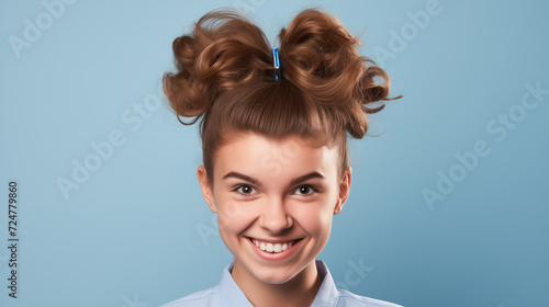 teenager with a cheeky hairstyle and funny look photo