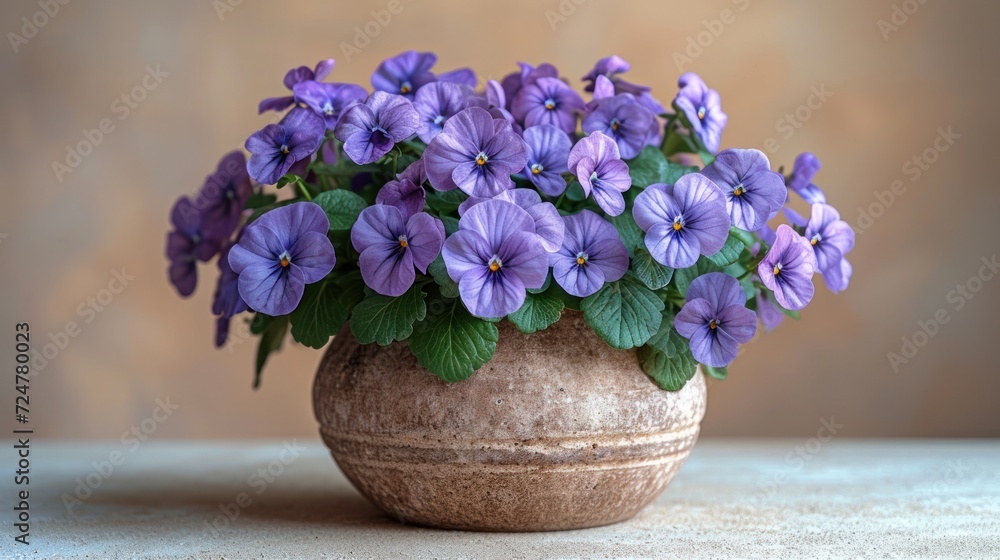 a vase filled with lots of purple flowers on top of a white table next to a light brown wall and a brown wall behind the vase is filled with purple flowers. a vase filled with lots of purple flowers on top of a white table next to a light brown wall and a brown wall behind the vase is filled with purple flowers.