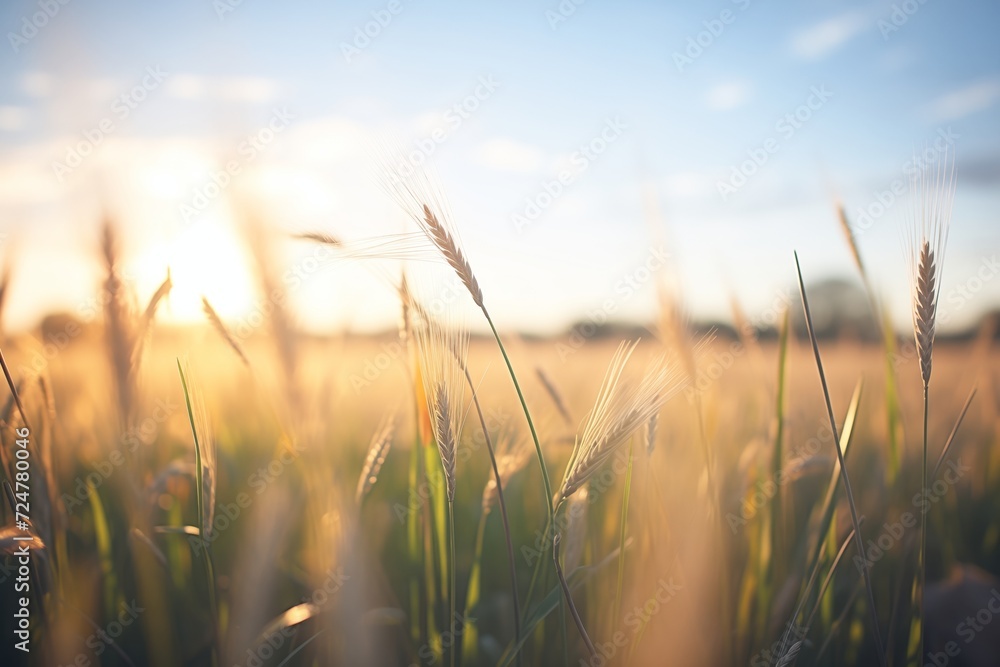 soft light warming a field of wheat - obrazy, fototapety, plakaty 