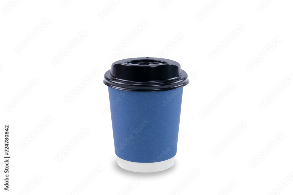 Empty paper cup for coffee made from biodegradable blue paper isolated on a white background with clipping path. Isolated object, template for advertising. Empty paper cup for coffee made from biodegradable blue paper isolated on a white background with clipping path. Isolated object, template for advertising.