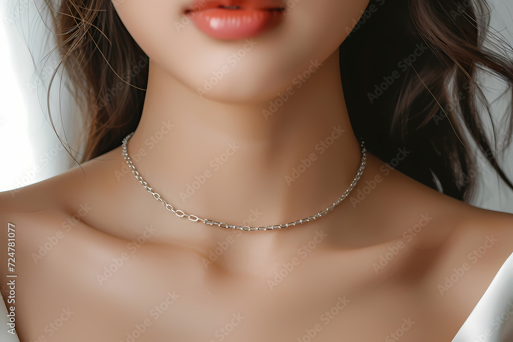women wearing A neutral and minimalist silver chain necklace that is easy to match 