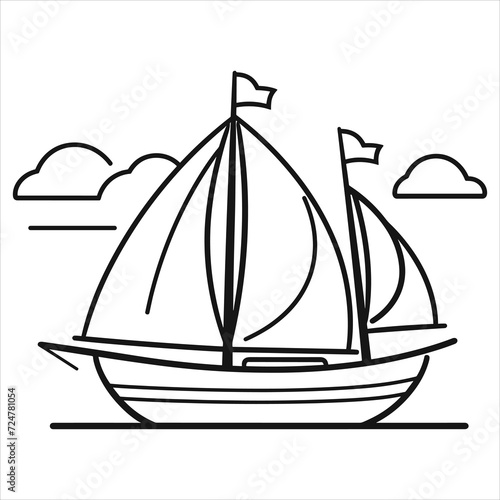 coloring page boat illustration