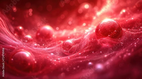  a close up of a red and pink background with bubbles and bubbles on the bottom of the image and on the bottom of the image is a blurry background.