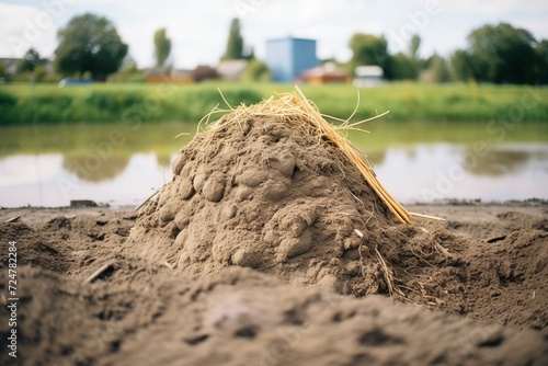 pile of silty soil near a river or lake showing its smooth texture photo