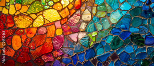 abstract colorful stained glass pieces with light reflection. 