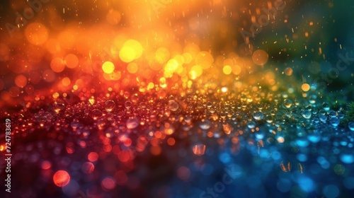  a blurry image of a rainbow colored background with raindrops on the top and bottom of the blurry image of a rainbow colored background with raindrops on the bottom.