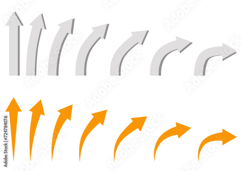 Arrows at various angles. Shaded gray arrows and orange arrows with pointed ends.