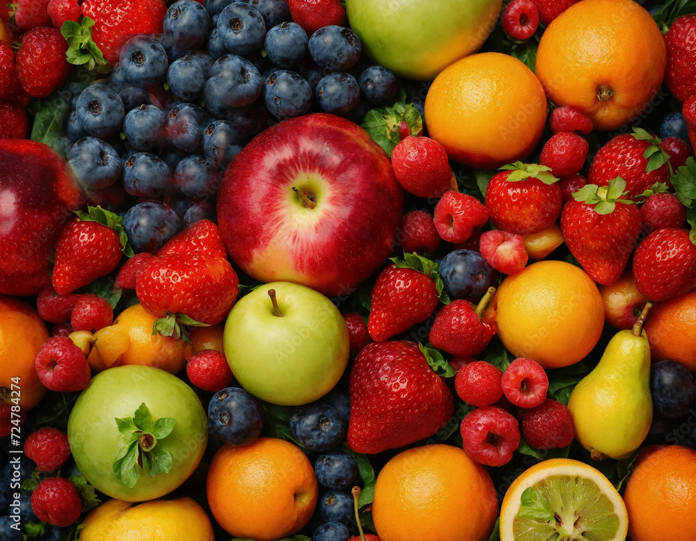 a fruit pile of kiwi, grapes, strawberries, oranges and other fruits, a fruit pile of kiwi, grapes, strawberries, oranges and other fruits,