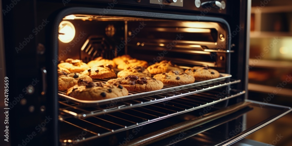 A close-up view of freshly baked muffins in an oven. Perfect for illustrating baking, cooking, or homemade recipes.