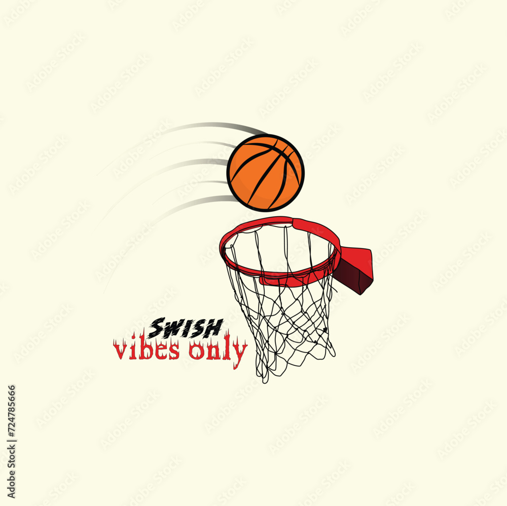 Swish basketball and hoop or net vector design with minimal style Swish basketball and hoop or net vector design with minimal style
