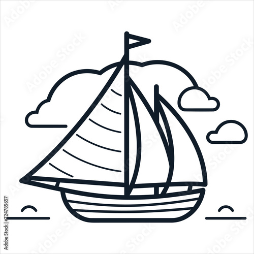 coloring page boat illustration