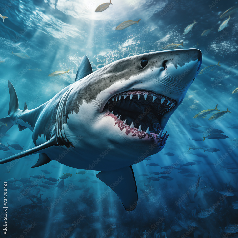 Naklejka premium great white shark swimming in the ocean