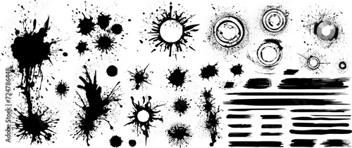 Künstlerische Vektor Design Elemente- Tintenspritzer - Kleckse Platsch - Flüssigkeit, Spritzer und Pinselstriche  - Tinte Flecken handgemalt	
