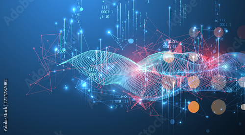 Big Data. Abstract digital futuristic wireframe vector illustration on technology background. Data mining and management concept. Hand drawn art.