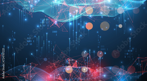 Big Data. Abstract digital futuristic wireframe vector illustration on technology background. Data mining and management concept. Hand drawn art.