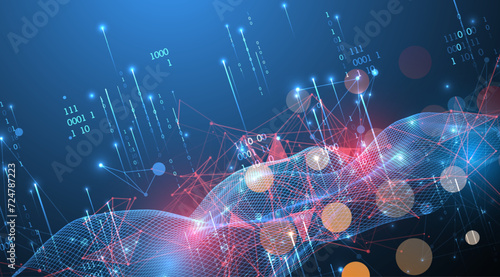 Big Data. Abstract digital futuristic wireframe vector illustration on technology background. Data mining and management concept. Hand drawn art.