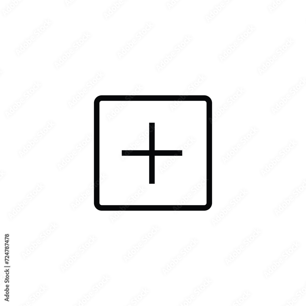 Add in square sign icon. Outline icon on white background. Add in circle sign Silhouette. Web site, page and mobile app design vector element. Add in square sign icon. Outline icon on white background. Add in circle sign Silhouette. Web site, page and mobile app design vector element.