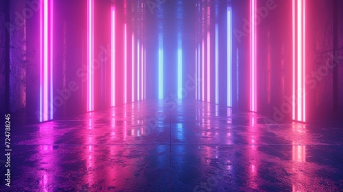 3d rendering  abstract neon background. Modern wallpaper with glowing vertical lines 