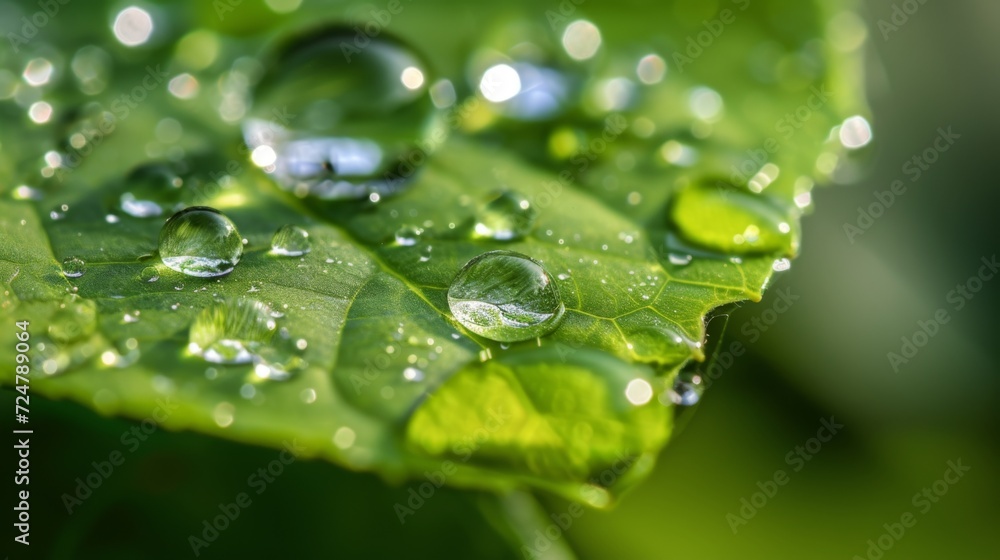 Water drops on a green leaf, nature background Water drops on a green leaf, nature background