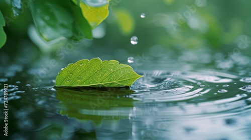 Water drops on a green leaf, nature background
