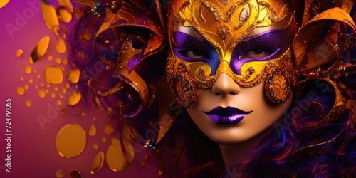 Colorful Venice Carnival masks set against a lively backdrop.