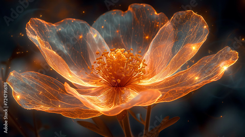 fantasy mystic blossom, beautiful golden x-ray image of a ethereal flower #724791698