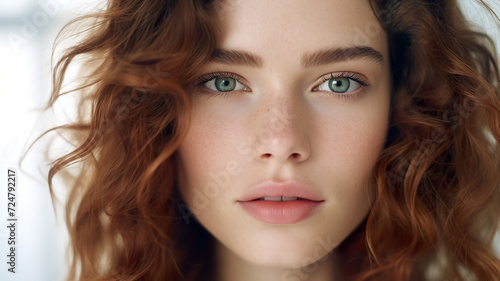 Beautiful woman's close-up portrait isolated on a stark white background