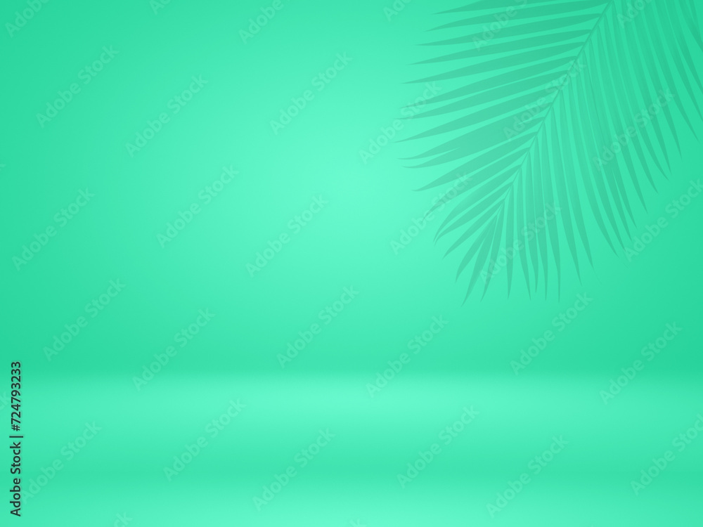 background with a palm tree shadow on it or summer background with coconut or tropical leaves. studio interior room with tropical palm shadow. Minimal summer product stage platform mockup design.
