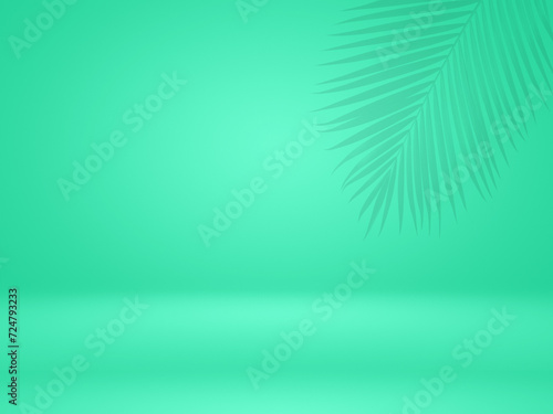 background with a palm tree shadow on it or summer background with coconut or tropical leaves. studio interior room with tropical palm shadow. Minimal summer product stage platform mockup design. 