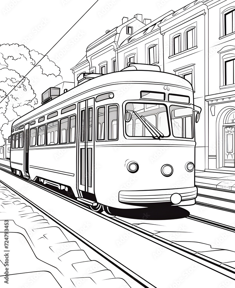 Tramway Coloring Page, Ai generative