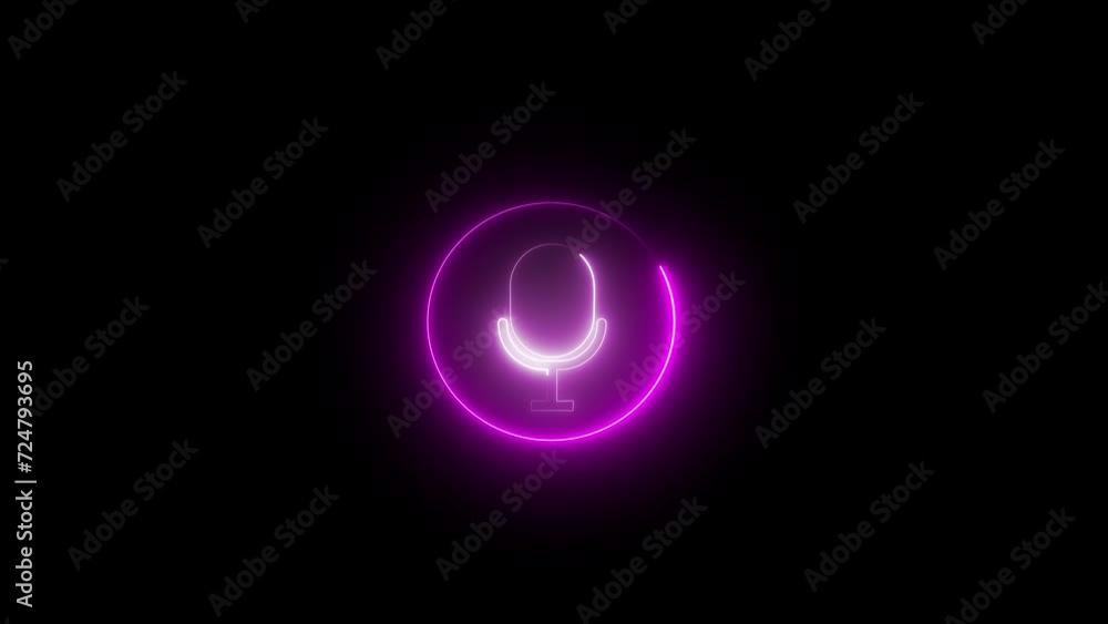 Voice recording podcast mic microphone button icon animation. neon line microphone icon . Voice recording podcast mic microphone button icon animation. neon line microphone icon .