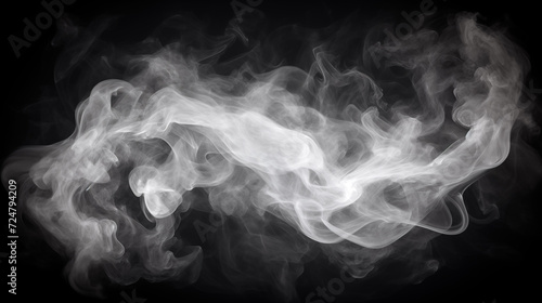 Plumes of smoke on black background. Smoke from cigarettes. Steam coming from vape device