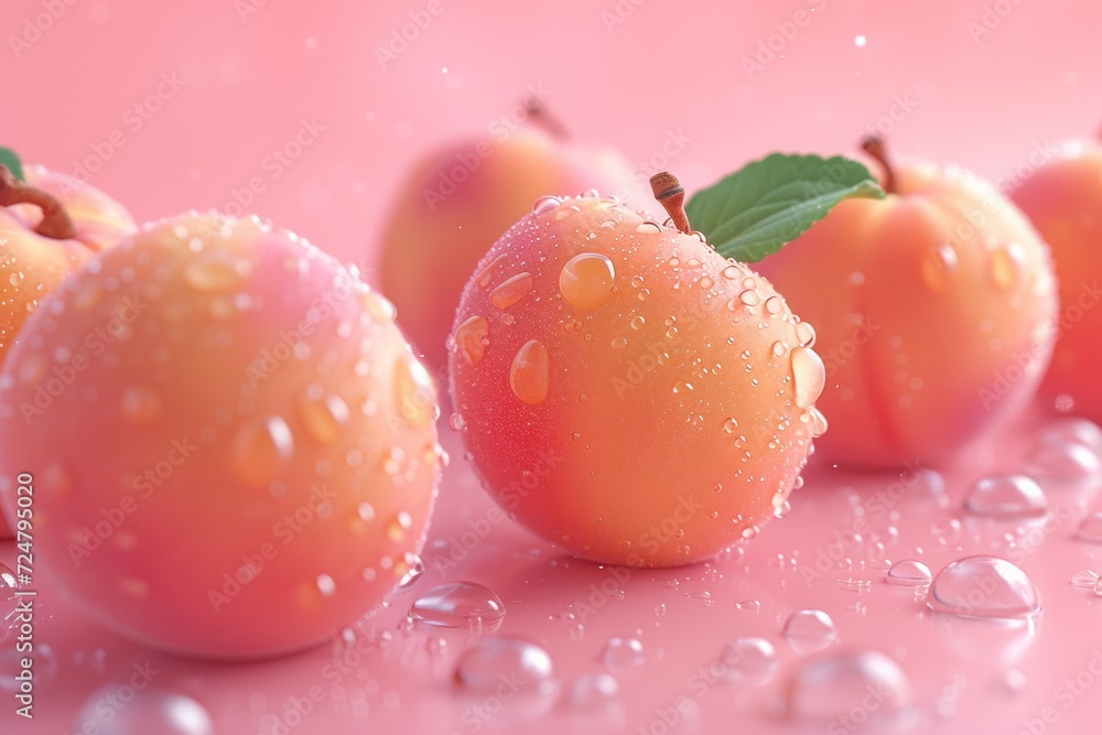 peach with drops of rain on bright pink background peach with drops of rain on bright pink background