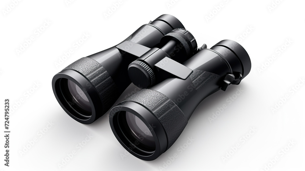 Isolated modern binoculars against a stark white background Isolated modern binoculars against a stark white background
