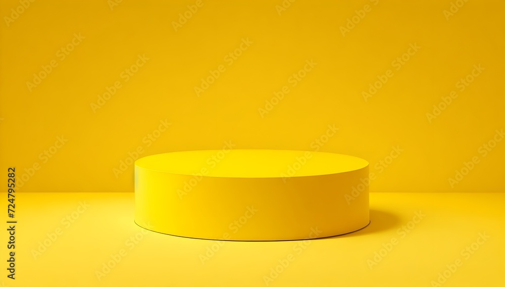 Empty Yellow Round Podium on a Yellow Background. Yellow 3D Empty Stage Podium. Minimalistic Blank Scene for Presentation. Empty Yellow Round Podium on a Yellow Background. Yellow 3D Empty Stage Podium. Minimalistic Blank Scene for Presentation.