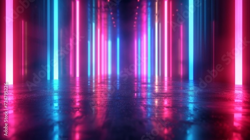 3d rendering, abstract neon background. Modern wallpaper with glowing vertical lines  © Asha.1in