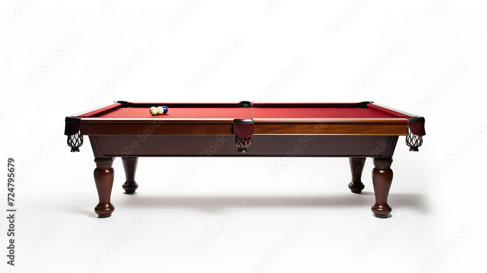 Isolated pool table with a stick against a stark white background Isolated pool table with a stick against a stark white background