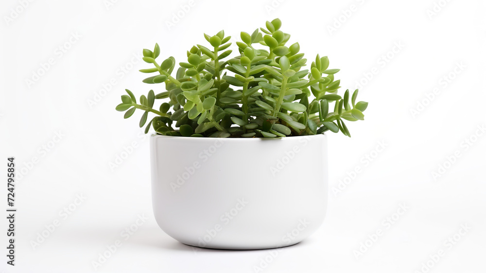 An isolated white background features a potted Senecio Rowley house plant in a white ceramic pot. An isolated white background features a potted Senecio Rowley house plant in a white ceramic pot.