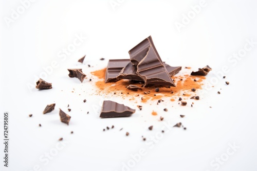 macro shot of dark chocolate pieces on white
