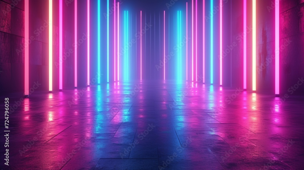 3d rendering, abstract neon background. Modern wallpaper with glowing vertical lines 3d rendering, abstract neon background. Modern wallpaper with glowing vertical lines